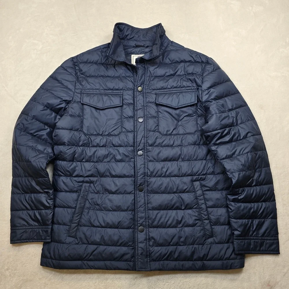 JoS A Bank Quilted Field Jacket Mens Large Navy‎ Blue 1905 Snap Front Shacket